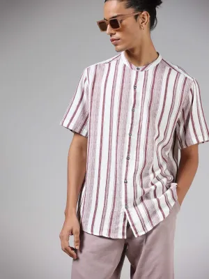 ETA Maroon & White Striped Cotton Resort-Fit Shirt