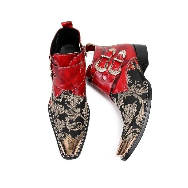 Exotic Metal Toe Western Party Leather Loafers