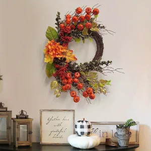 Fall Decor - Fall Wreaths for Front Door - 20 Inch Mini Pumpkins Berries Wreath - Decorations for Autumn Thanksgiving Harvest Farmhouse Home Outdoor Indoor Window Wall