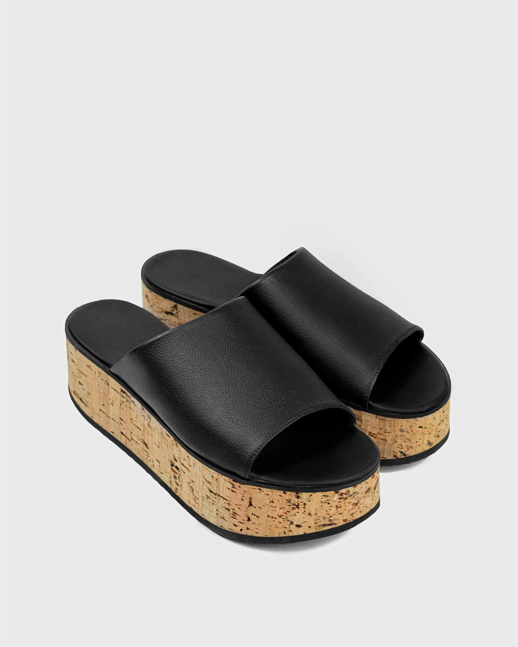 Geigi Grape Leather Cork Platform Vegan Sandals | Black