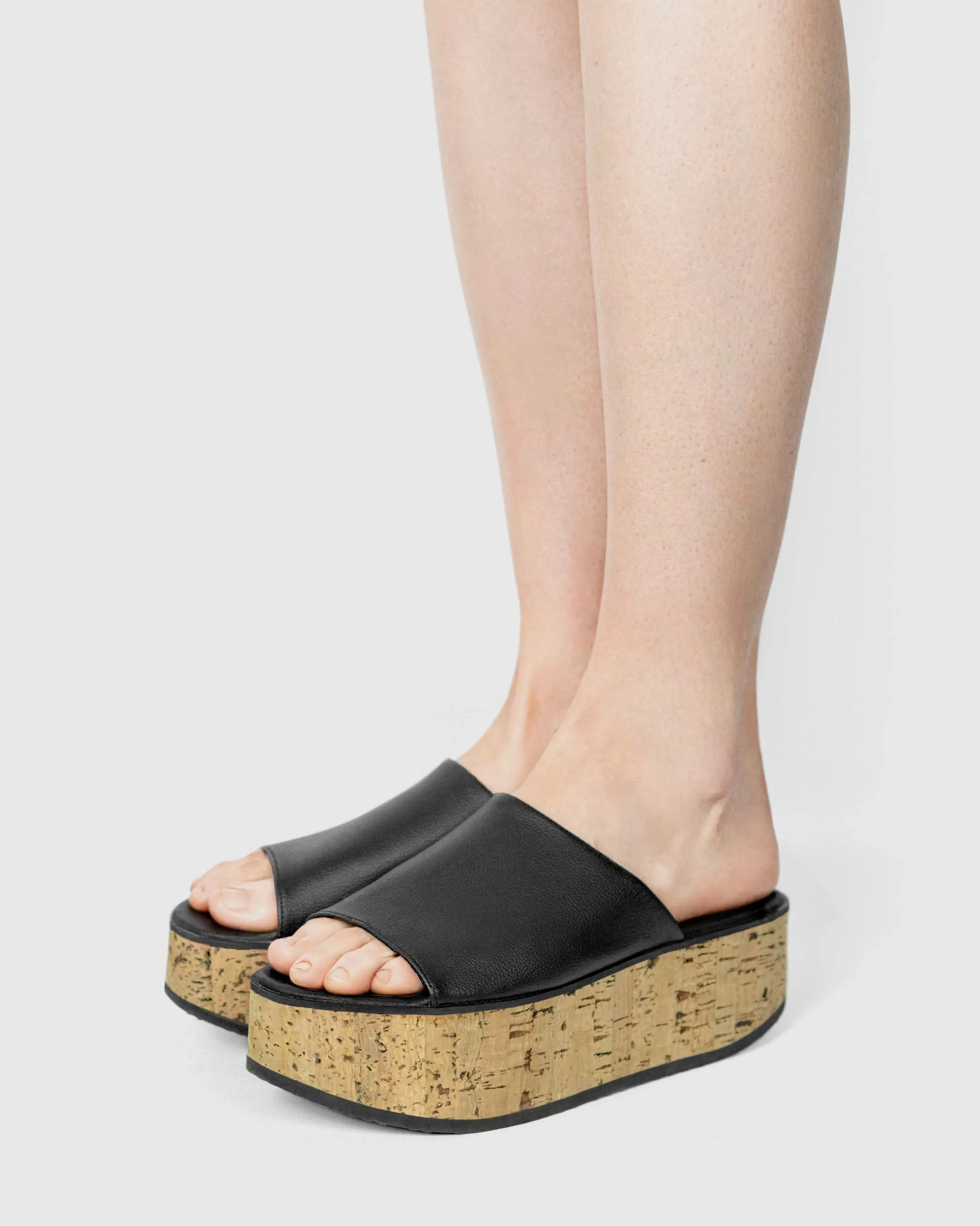 Geigi Grape Leather Cork Platform Vegan Sandals | Black