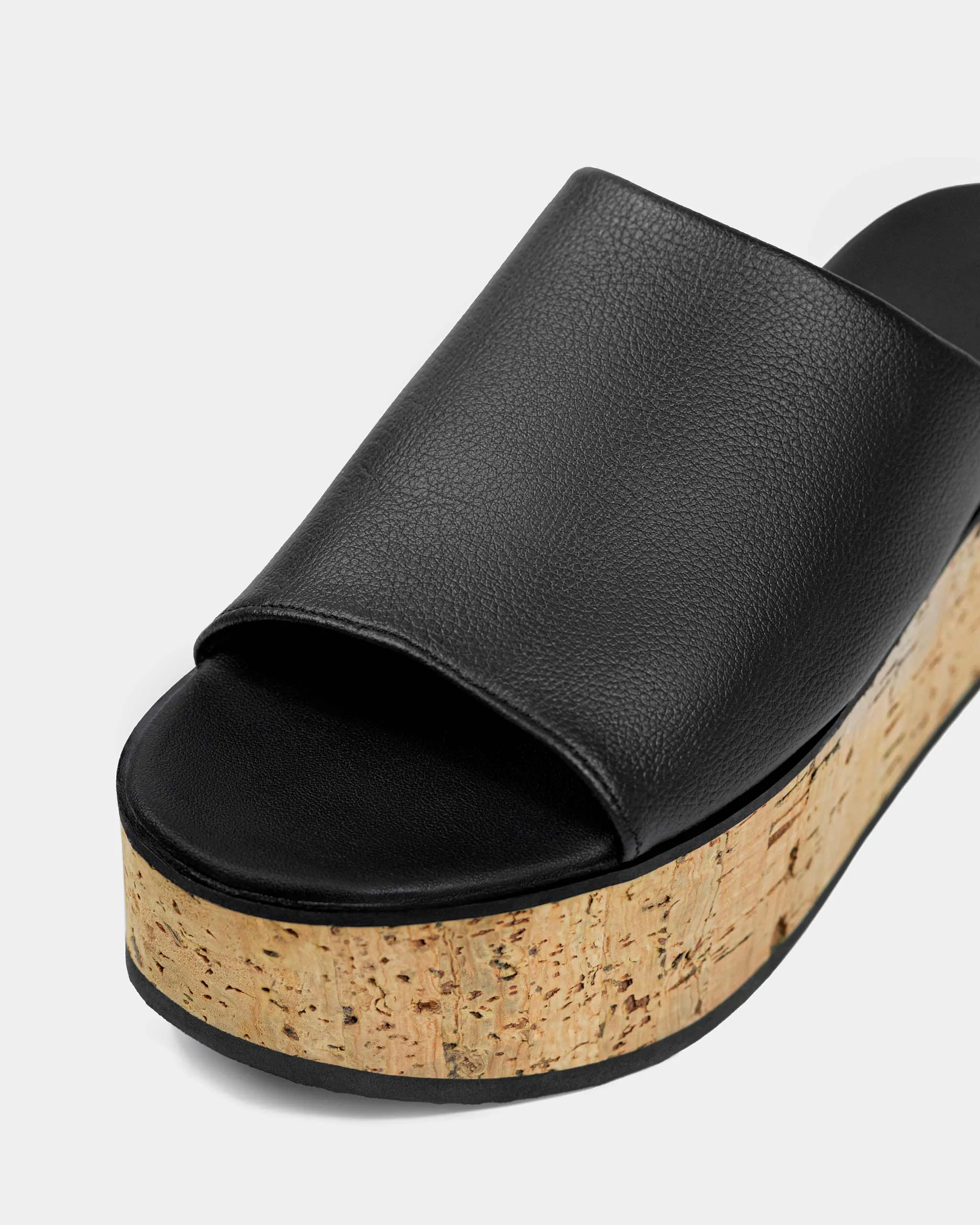 Geigi Grape Leather Cork Platform Vegan Sandals | Black