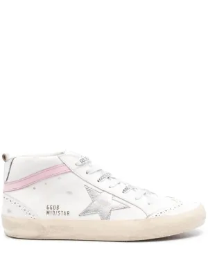 GOLDEN GOOSE Mid Star Glam Sneakers in White, Silver & Pink