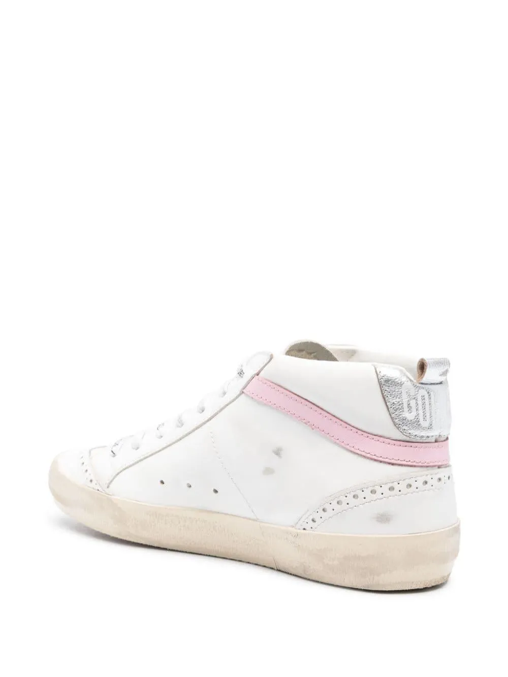 GOLDEN GOOSE Mid Star Glam Sneakers in White, Silver & Pink