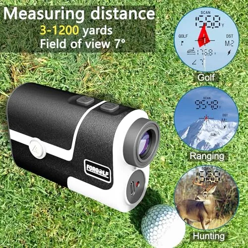 Golf Rangefinder with Slope Compensation, 1200 Yards, 7X Magnification, Suitable for Golf, Hunting, Outdoor Sports, with Flagpole Locking Vibration, Magnetic Function, USB-C Charge