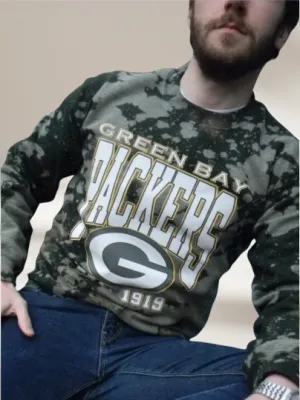 Handmade Green Bay Packers Forest Green Bleached Unisex Crewneck Sweatshirt