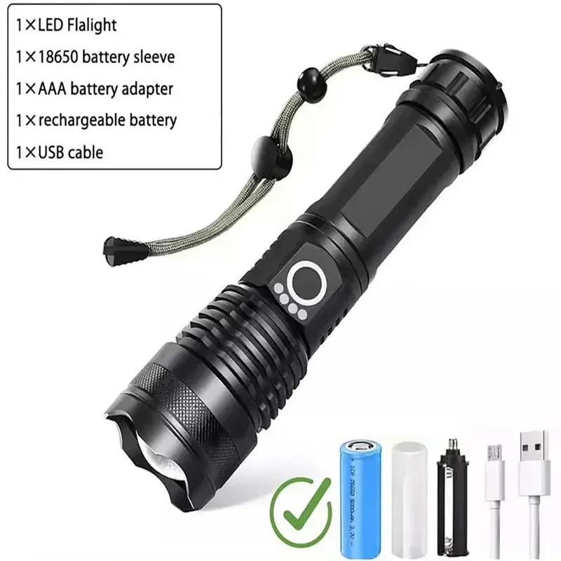 High Power XHP100 Led Flashlight Rechargeable 4 Core Torch Zoom Usb Hand Lantern For Camping, Outdoor & Emergency Use