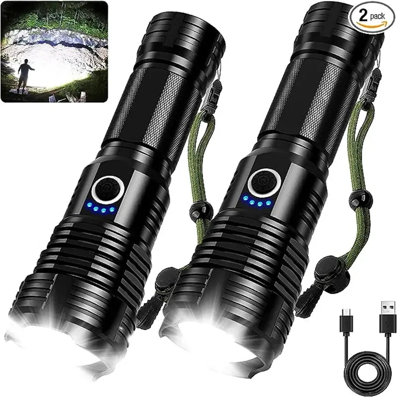 High Power XHP100 Led Flashlight Rechargeable 4 Core Torch Zoom Usb Hand Lantern For Camping, Outdoor & Emergency Use