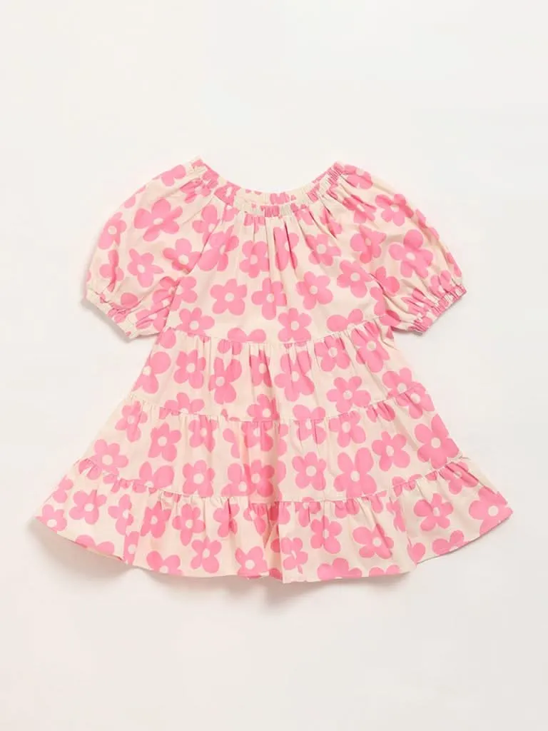 HOP Kids Pink Floral Printed Dress