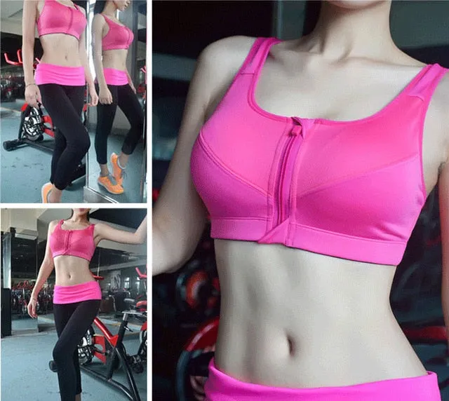 Hot Women Zipper Push Up Sports Bras Vest Underwear Shockproof Breathable Gym Fitness Athletic Running Yoga Bh Sport Tops