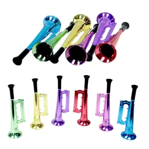 Kicko Metallic Trumpet Toys - 12 Pack - Assorted Colors - Shiny Plastic Blow Horn