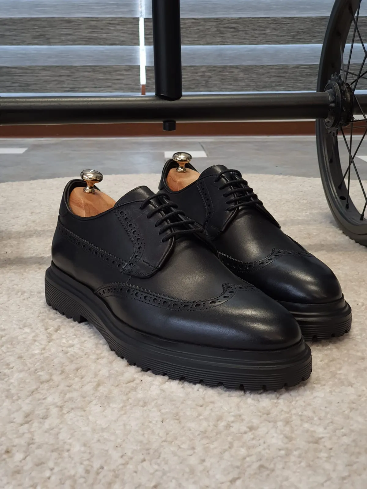 Logan Sardinelli Eva Sole Lace up Calfskin Black Shoes