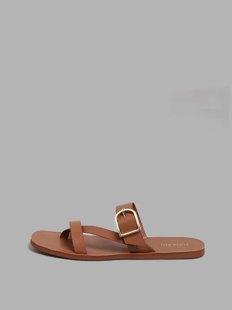 LUNA BLU 3-Band Buckle Brown Sandals