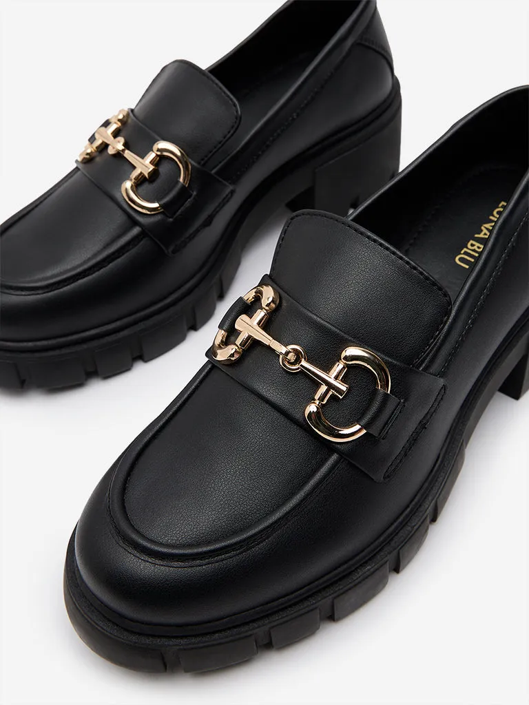 LUNA BLU Black Chunky Platform Loafers