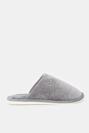 Men Grey Plain Mule Slipper