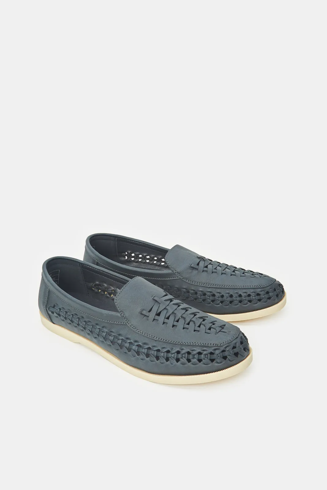 Men Navy Textured Woven Loafers