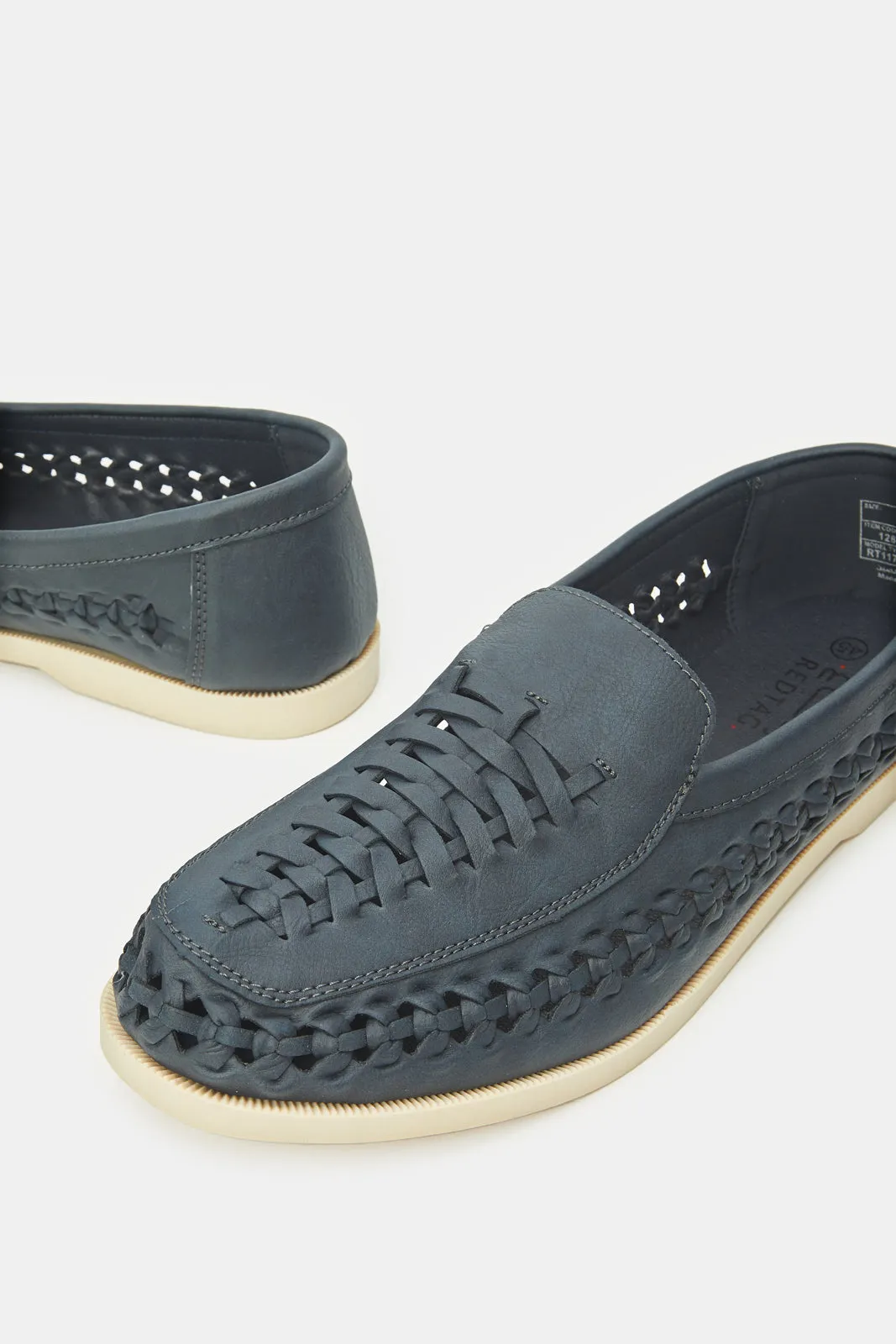 Men Navy Textured Woven Loafers