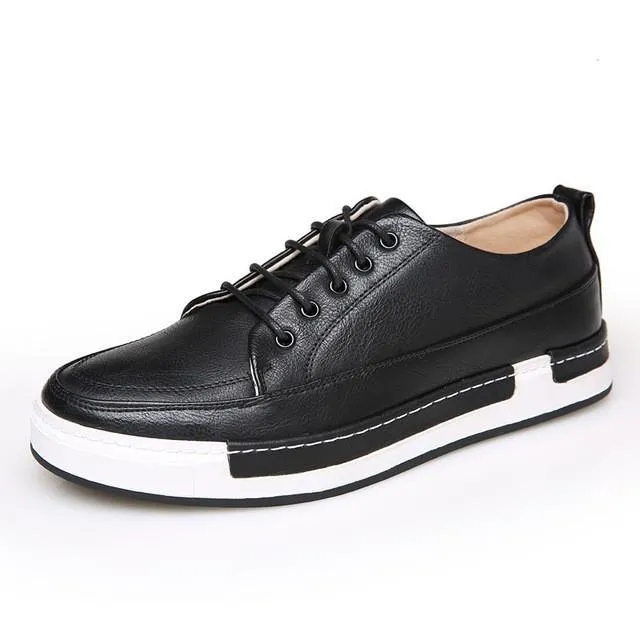 Mens Casual Breathable Leather Lace Up Shoes