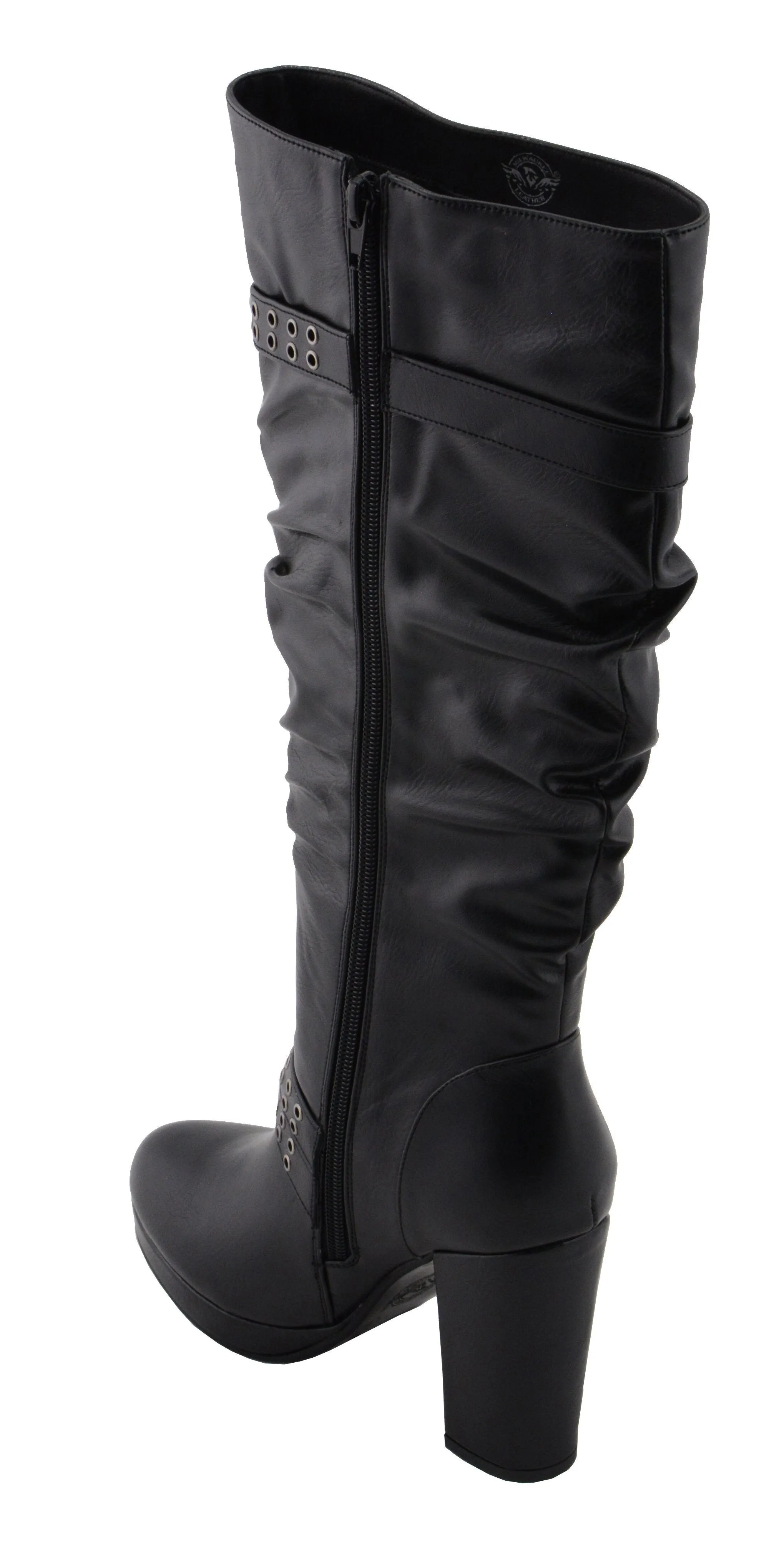 Milwaukee Leather MBL9419 Women's Tall Premium Black Platform Fashion Casual Boots with Slouch Shaft