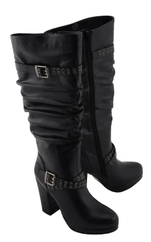 Milwaukee Leather MBL9419 Women's Tall Premium Black Platform Fashion Casual Boots with Slouch Shaft