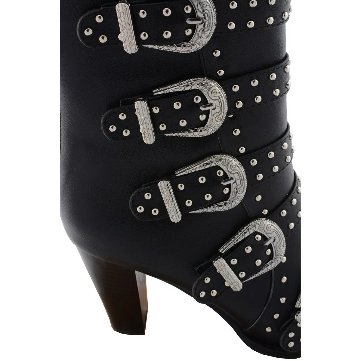 Milwaukee Leather MBL9428 Women's Black Buckle Up Fashion Boots with Studded Bling