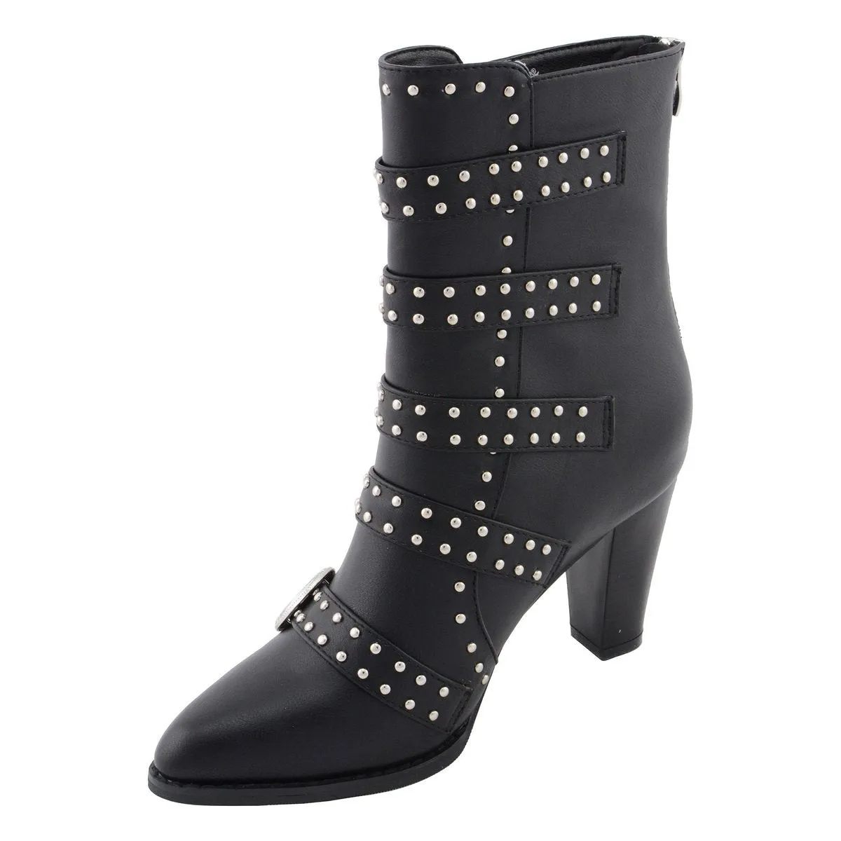 Milwaukee Leather MBL9428 Women's Black Buckle Up Fashion Boots with Studded Bling