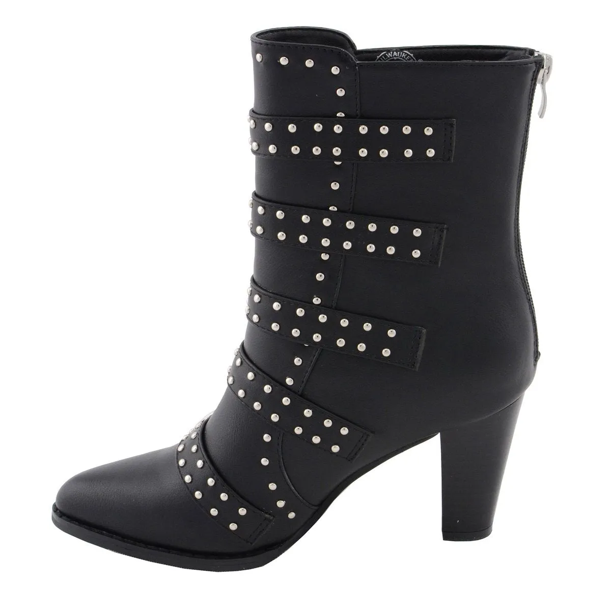 Milwaukee Leather MBL9428 Women's Black Buckle Up Fashion Boots with Studded Bling