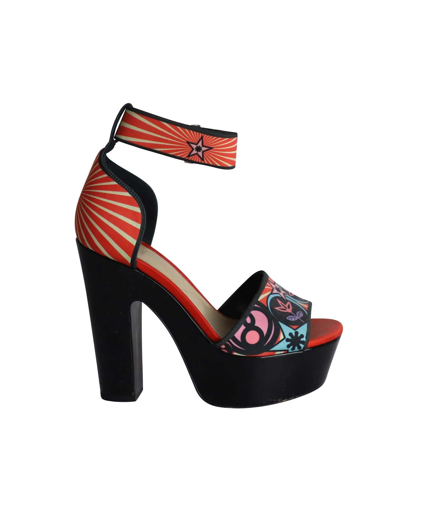 Multicolor Satin High Heel Platform Sandals