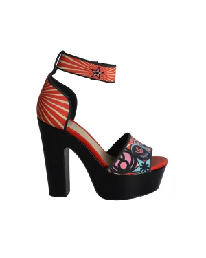 Multicolor Satin High Heel Platform Sandals