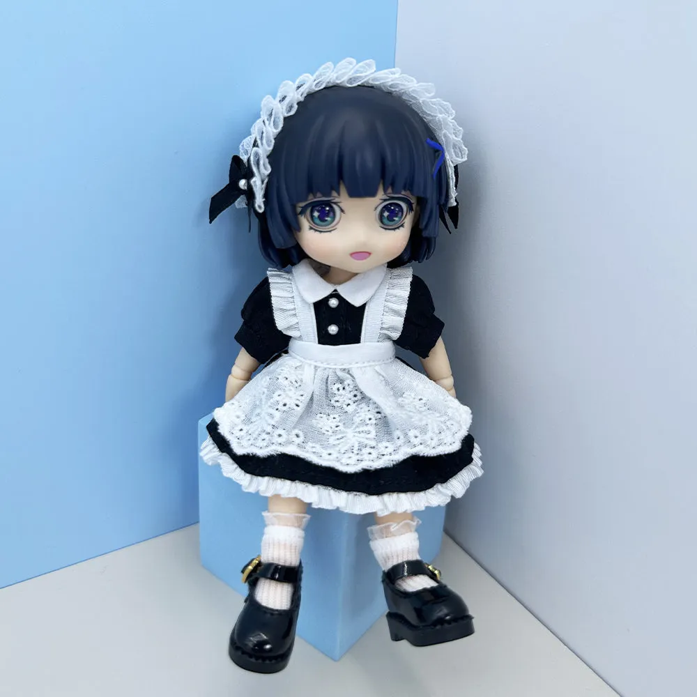 niannyyhouse 1/12 BJD Doll Clothes Headwear Dress Apron Shoes Socks Maid Outfit OB11 4.3in Action Figures Doll Dressup