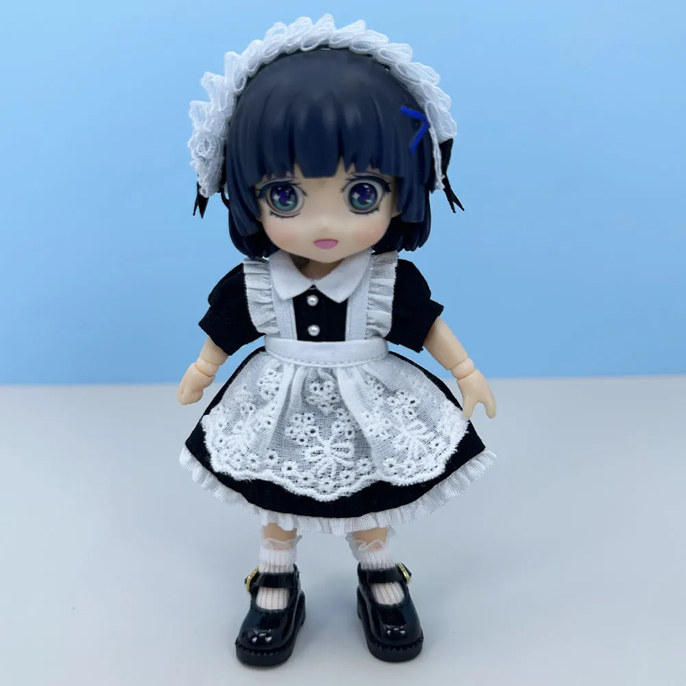 niannyyhouse 1/12 BJD Doll Clothes Headwear Dress Apron Shoes Socks Maid Outfit OB11 4.3in Action Figures Doll Dressup