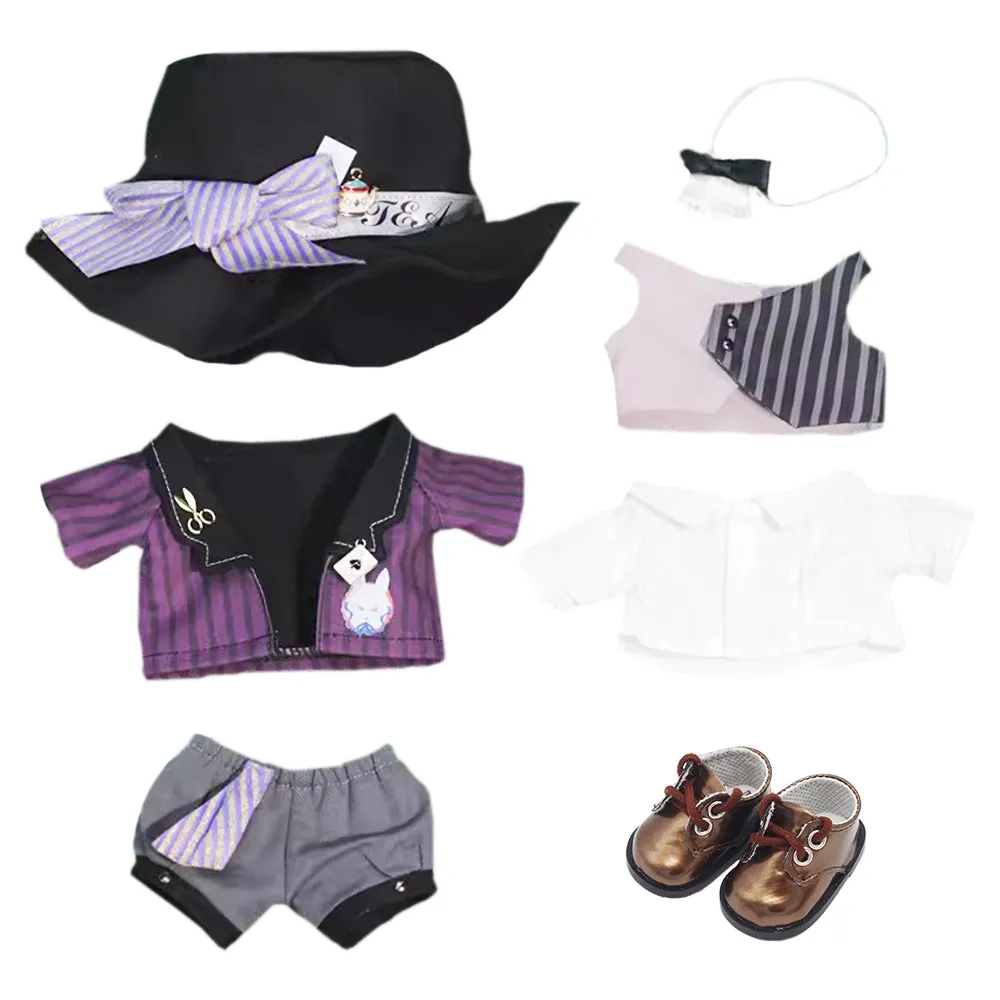 niannyyhouse 20cm Plush Doll Clothes Hat Coat Pants Vest Shirt Tie Shoes Purple Striped Uniform 8in Stuffed Toy Dressup