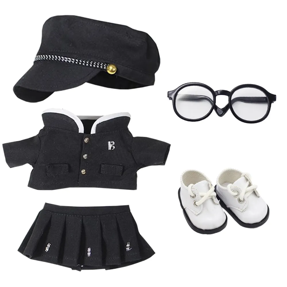 niannyyhouse 20cm Plush Doll Clothes Hat Jacket Skirt Pants Glasses Shoes School Uniform 8in Stuffed Doll Dressup