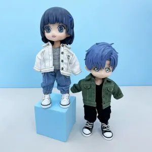 niannyyhouse OB11 1/12 BJD Doll Clothes Coat Pocket Pants Vest Shoes Denim Outfit 4.3in Action Figures Doll Dressup