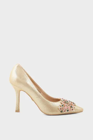 Party Wear Court Shoes I44476-Golden