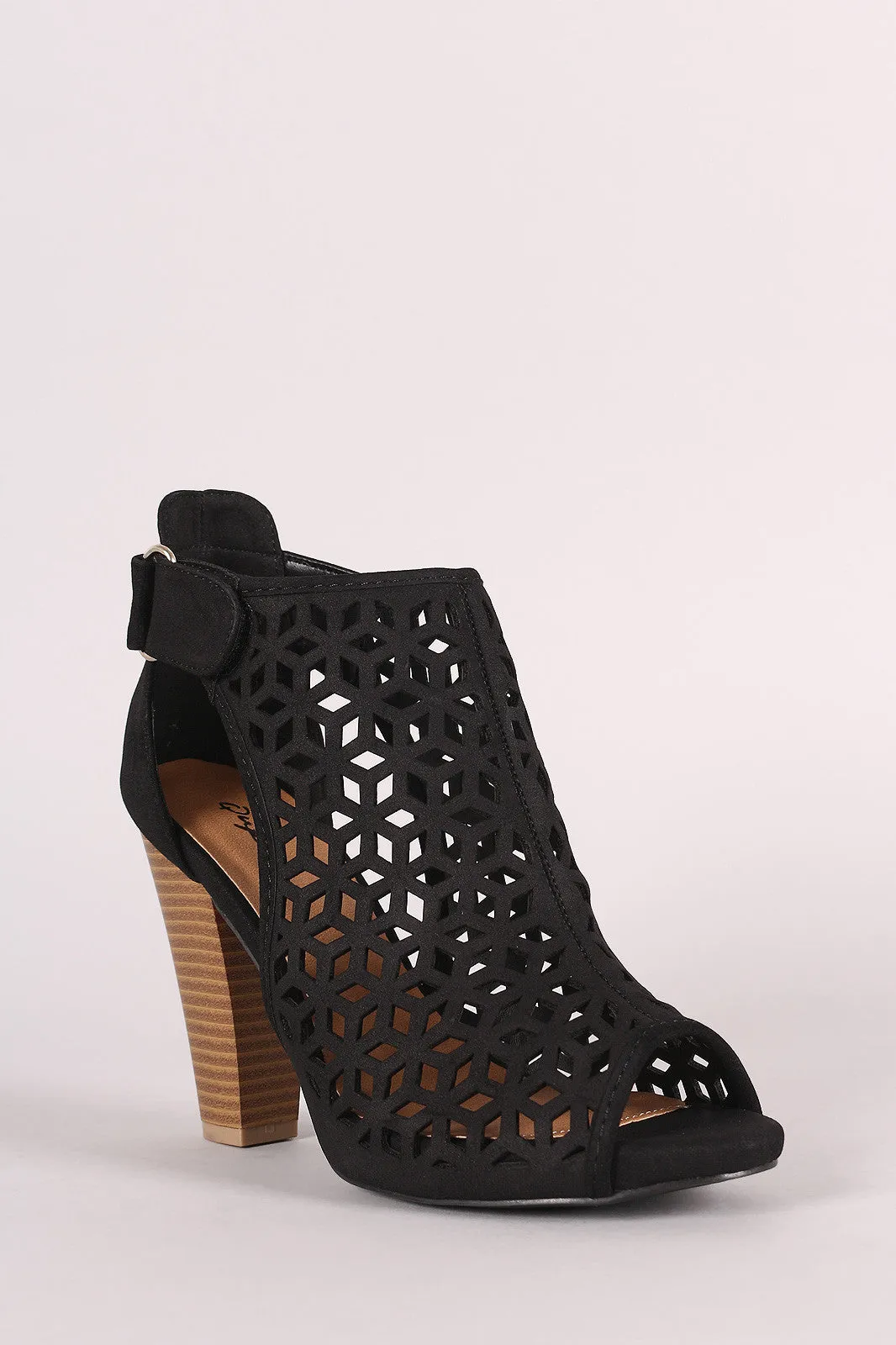 Perforated Slit Chunky Heel Booties