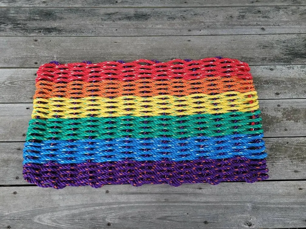 Rainbow Rope Mat made with Lobster Rope, Maine Made