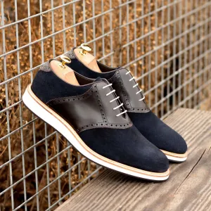 Saddle-Suede, Box Calf, Blue, Dark Brown