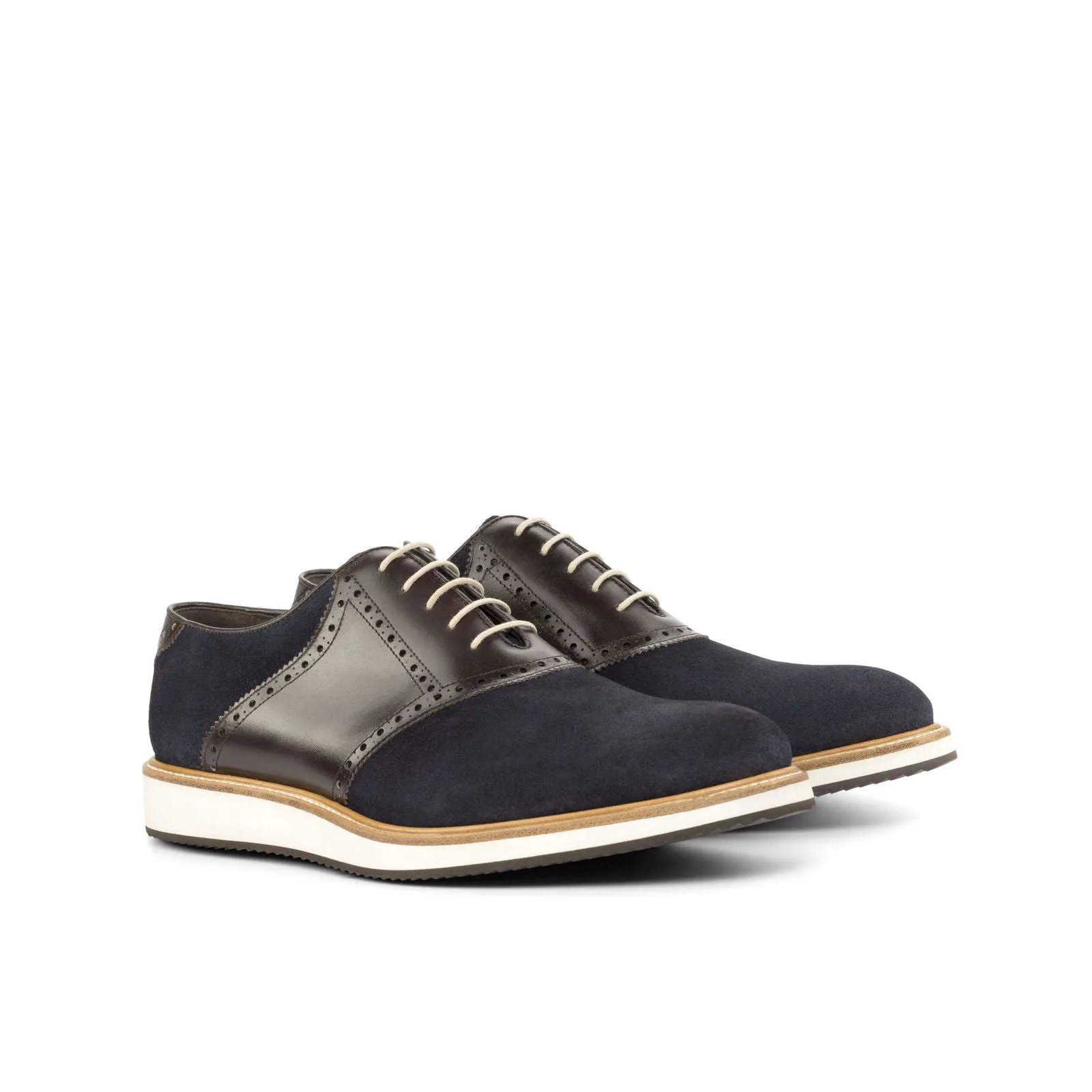 Saddle-Suede, Box Calf, Blue, Dark Brown