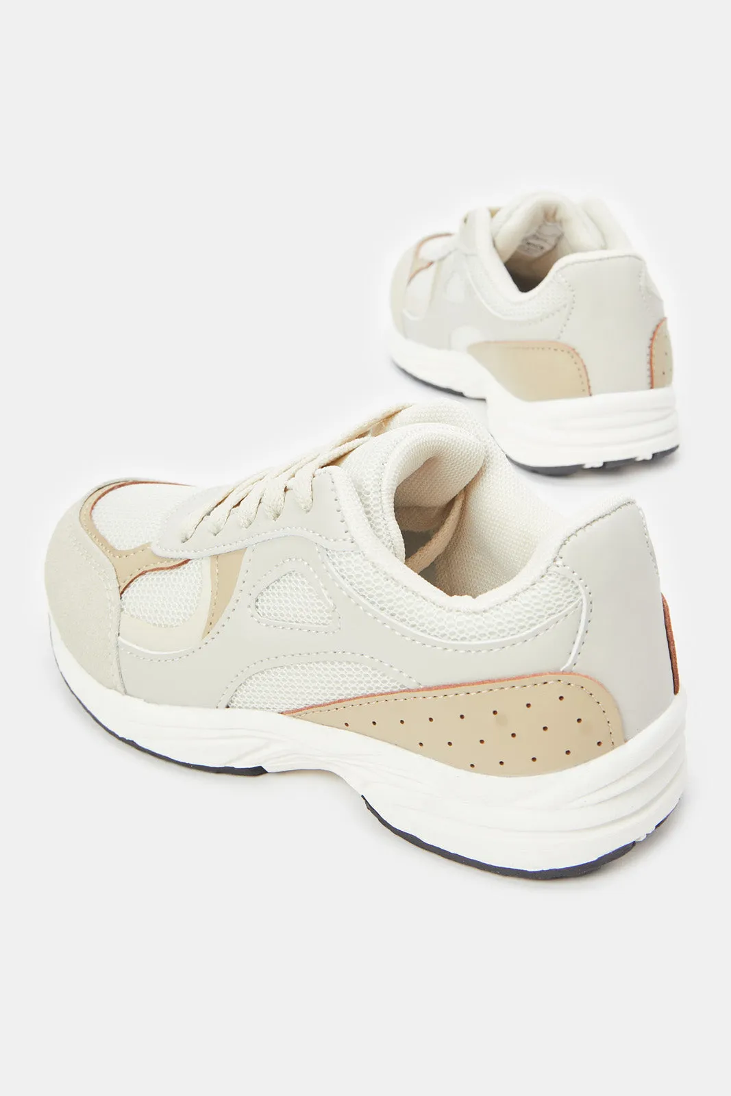 Senior Girls Beige Material Block Trainer