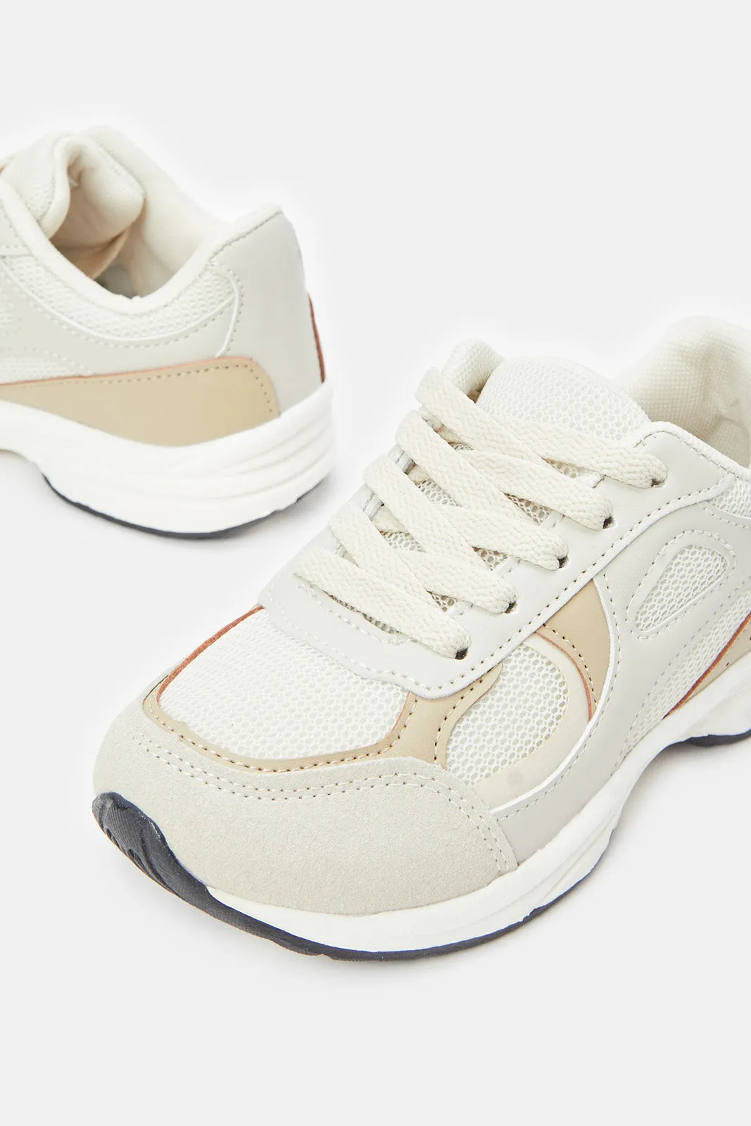 Senior Girls Beige Material Block Trainer