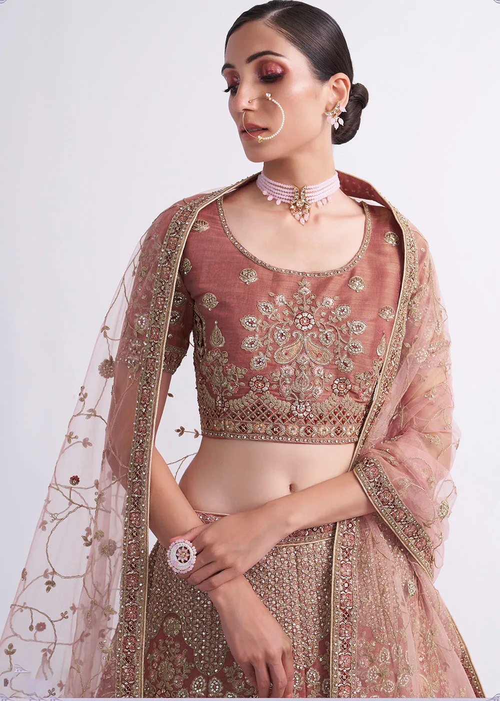 Shaded Rust Maroon Wedding Style Designer Bridal Lehenga Choli