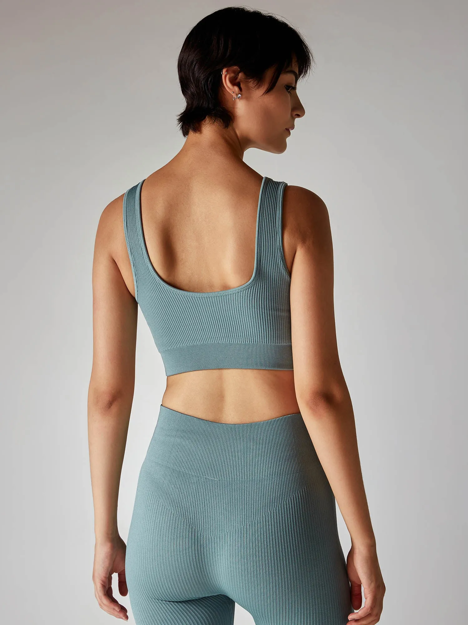 Slate Blue Contoured Seamless Sports Bra