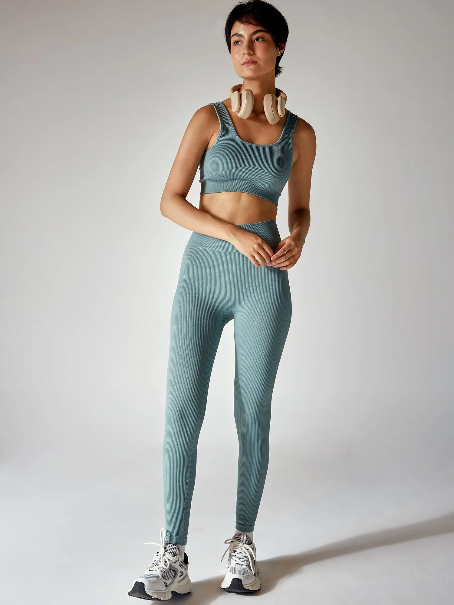 Slate Blue Contoured Seamless Sports Bra