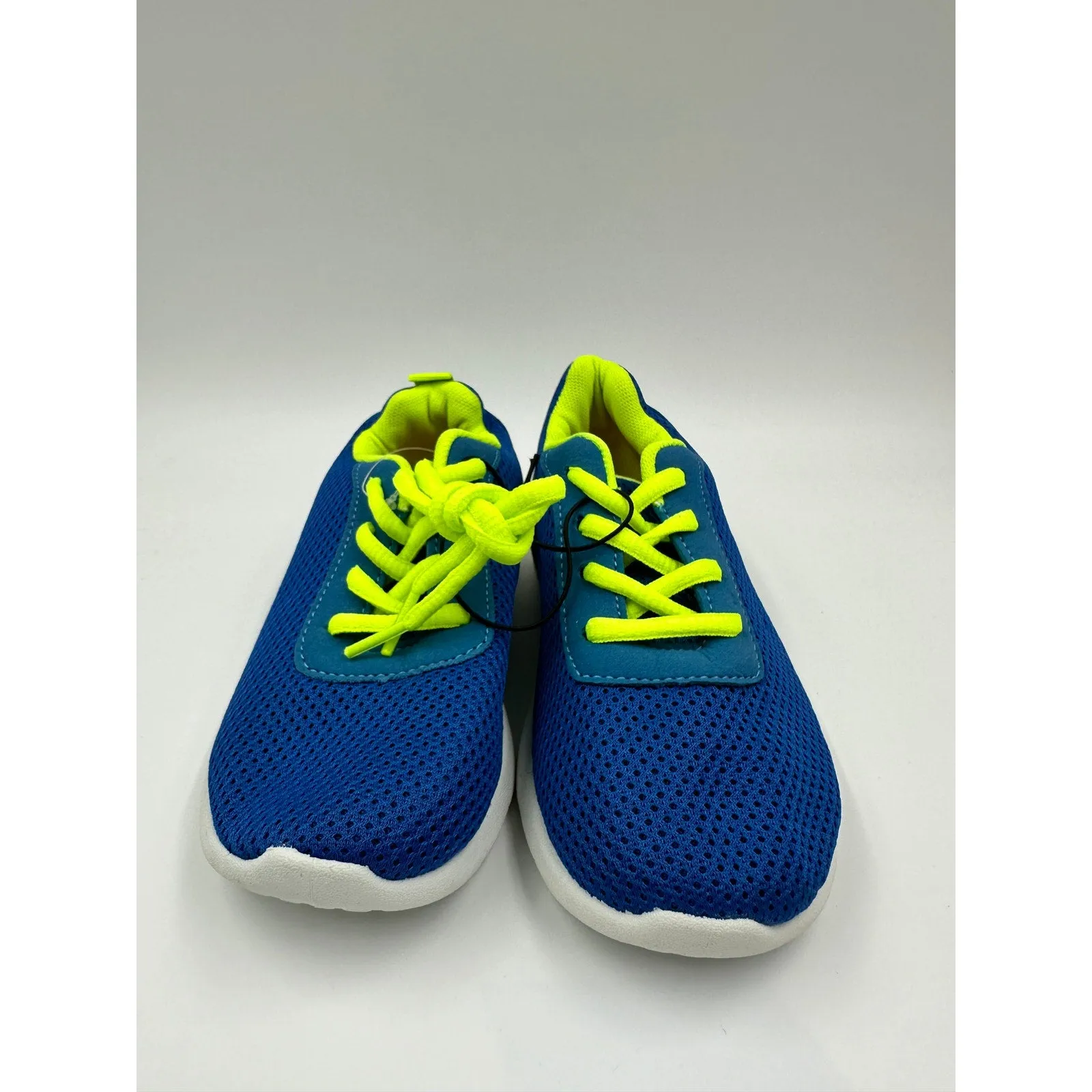 Small Kid 12, Blue and Neon Trim Sneakers, Neon Laces, White Sole