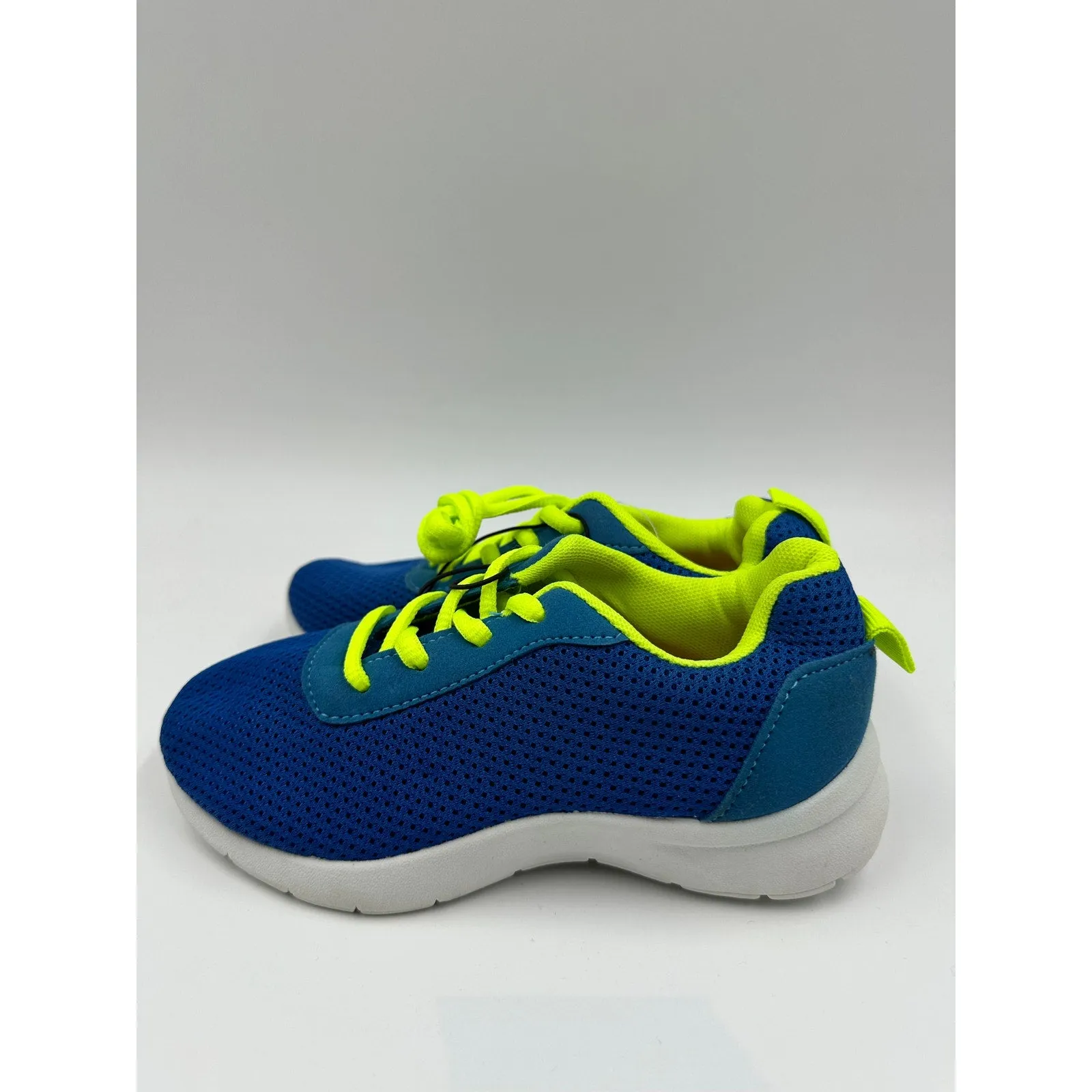 Small Kid 12, Blue and Neon Trim Sneakers, Neon Laces, White Sole