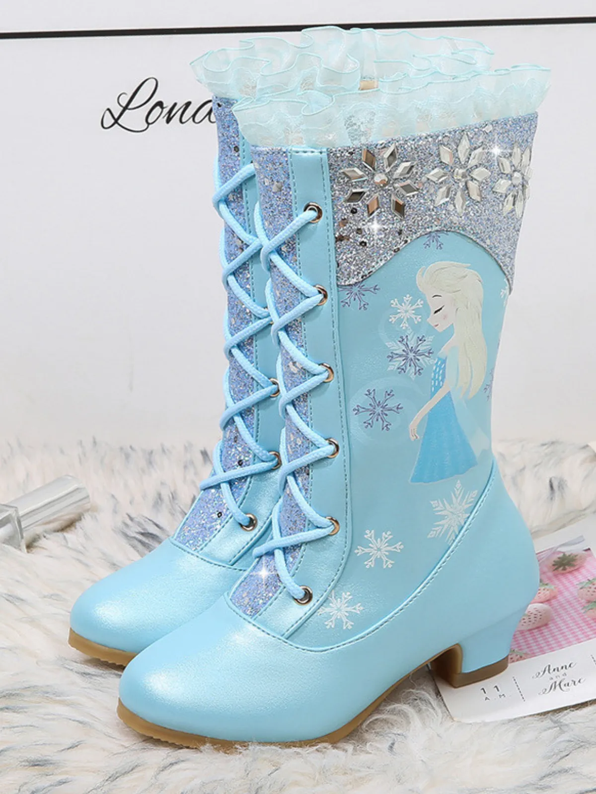 Snow Princess Ruffle Trim Sparkly Boots By Liv and Mia