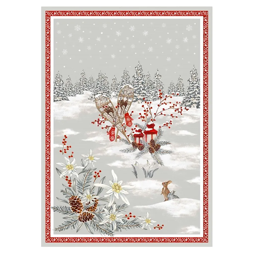 Snow Trek French Cotton Kitchen Towel by Tissus Toselli