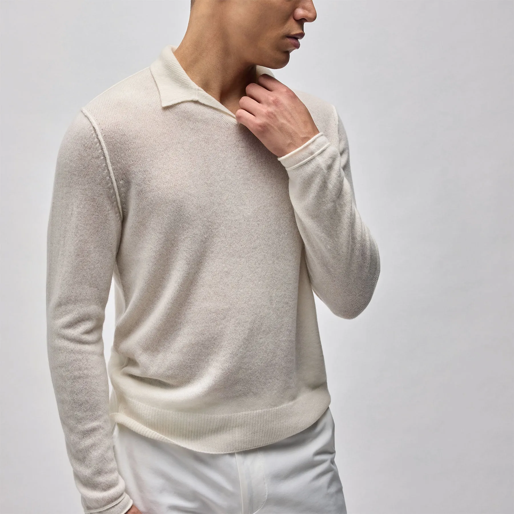 Soft Featherweight Cashmere Polo - Oyster