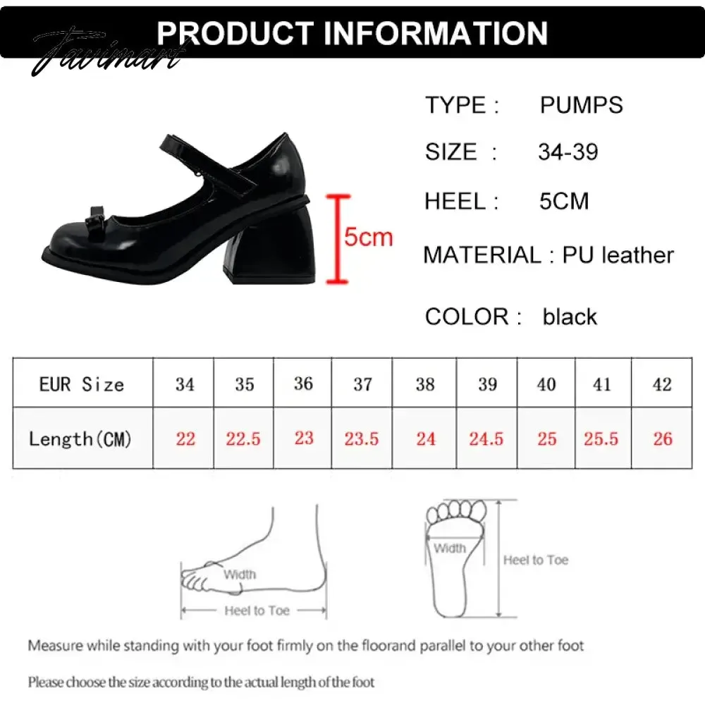 Tavimart Black Thick Heel Mary Jane Shoes Woman Vintage Bowknot Pu Leather Pumps Woman Round Toe Gothic Lolita Shoes Female